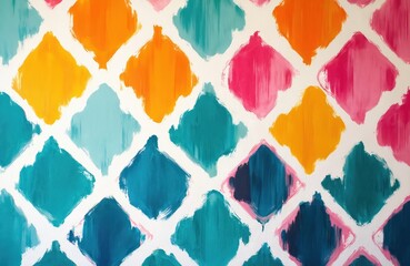 Poster - Colorful abstract painting with brush strokes forming a repeating pattern. Bright vivid colors, geometric shapes, aztec or tribal print perfect for textile design or modern interior decor and fashion.