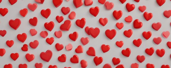 Wall Mural - Collection of red hearts, diverse outlines and fills , shapes, gift, background