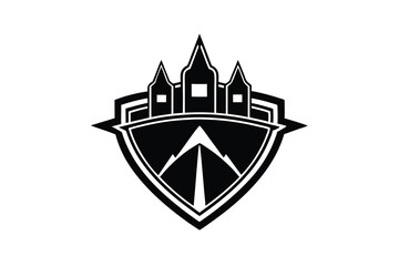 Poster - Majestic mountain city silhouette crest logo design