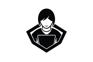 Poster - Woman silhouette using laptop computer digital technology