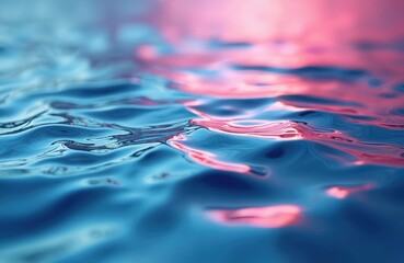 Poster - Abstract water surface with blue, pink colors. Smooth ocean wave ripple texture with light reflections. Gentle, calm water. Perfect for background, wallpaper, design projects, web design, nature