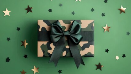 Poster - A present wrapped in a black ribbon on a lush green surface