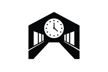 Poster - Time management corridor clock silhouette business concept