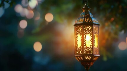 Aufkleber - A lantern hangs from a tree branch in the evening, surrounded by natural scenery