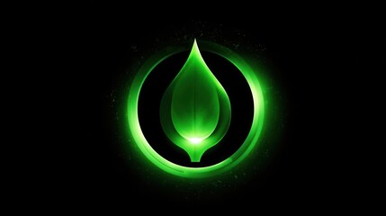 Poster - glowing green leaf symbol on a dark background.