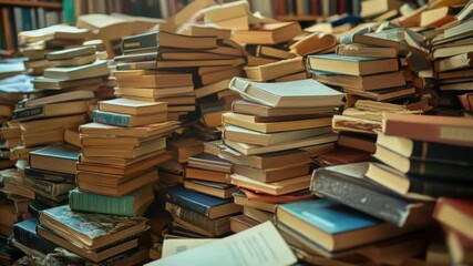 Poster - A stack of books resting on a table surface