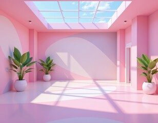 Poster - pastel colored digital illustration of a bright, airy space with soft shadows and smooth gradients