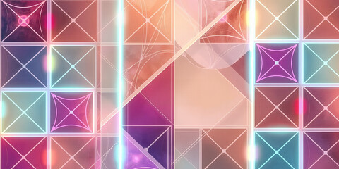 Poster - Abstract Geometric Pattern Design Pastel Colors Neon Lights Background Texture
