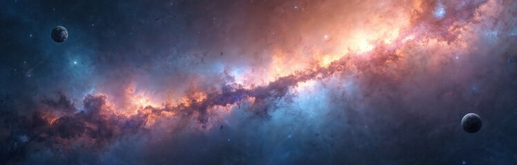 Wall Mural - panoramic view of outer space. planets stars galaxies universe, beauty of space exploration. element