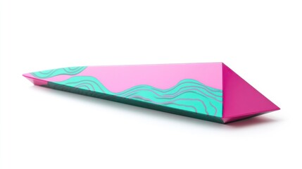 Fototapete - Colorful Geometric Paper Sculpture with Pink and Green Waves on a White Background for Creative Art Projects