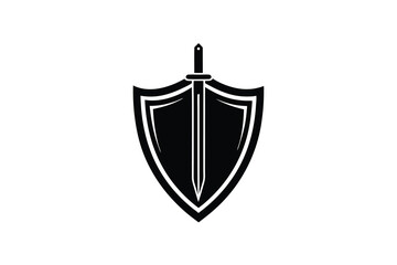 Poster - Black silhouette shield and sword logo design graphic
