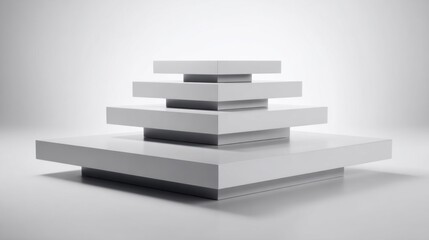 Fototapete - Abstract geometric white shape with four layers creating a modern artistic display against a minimalist background