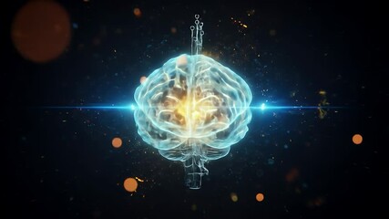Aufkleber - Futuristic Abstract Representation of a Human Brain Illuminated by Digital Light Effects