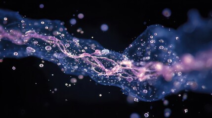 Poster - Abstract, fluid-like formations with luminous particles.