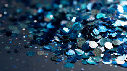 Poster - Blue glitter confetti background texture for party and festive decoration shiny sparkle design element