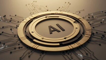 Poster - Golden AI Circuit Board Design with Intricate Patterns and Modern Technology Background