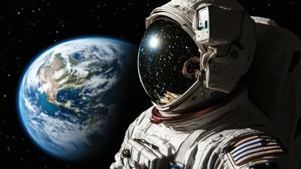 Aufkleber - Space traveler standing on a planet surface, with Earth visible in the background