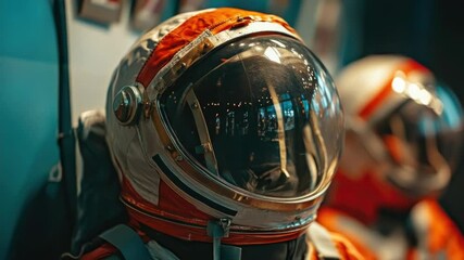 Poster - Close-up view of an astronaut's helmet displayed in a museum or exhibit
