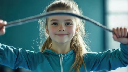 Poster - A young girl holds a pair of scissors, ready for crafting or DIY projects