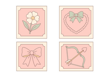 Aufkleber - Decorative illustrations featuring floral and heart designs in pastel colors, perfect for romantic themes and crafts