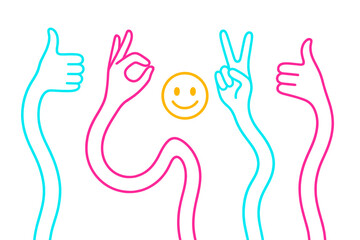 Fototapete - Creative hand gestures expressing positivity and joy in a minimalist design