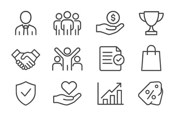 Poster - Business concepts with icons representing teamwork, achievement, and financial growth in a modern design setting