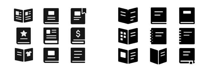 Leinwandbilder - Different types of book icons representing various genres and formats in a clean, minimalist design