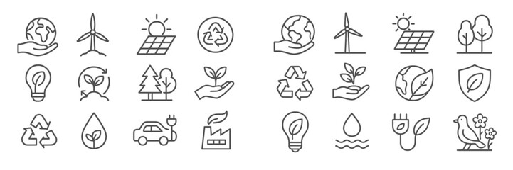 Poster - Graphic symbols representing various aspects of environmental sustainability including renewable energy and conservation efforts