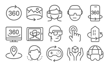 Poster - Virtual reality and 360-degree interactions represented through simple illustrations depicting various applications and devices