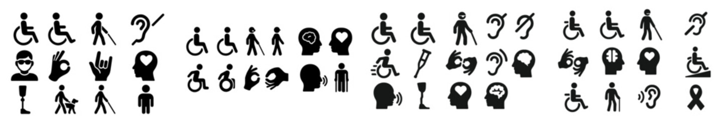 Poster - Symbols representing accessibility and inclusivity for various disabilities in a diverse urban setting