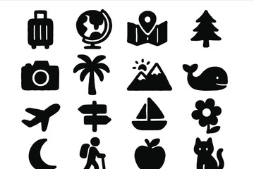 Leinwandbilder - Travel icons representing adventure and exploration in various destinations and activities for inspirational wanderlust