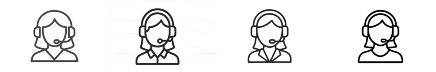 Leinwandbilder - Various headset-wearing characters engaged in customer support activities in a minimalist style