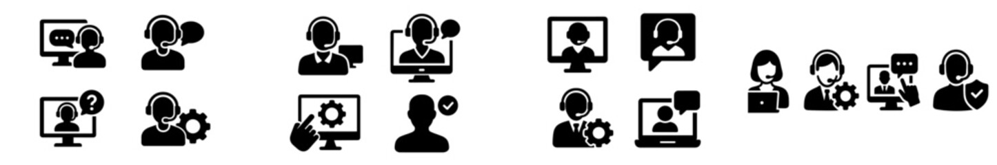 Leinwandbilder - Customer service icons representing various support scenarios and communication methods in a modern digital workspace