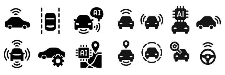 Poster - Icons depicting autonomous vehicles and artificial intelligence technology in transportation systems