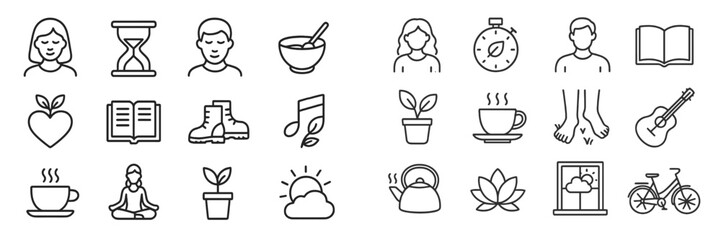 Poster - Wellness activities and symbols representing mindfulness, growth, and relaxation in daily life routine