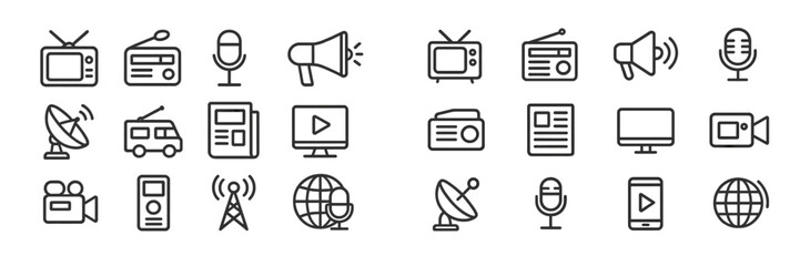 Aufkleber - Collection of communication and media icons representing various broadcasting and recording tools