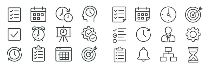 Fototapete - Collection of icons representing time management, productivity, and planning tools for efficient workflow