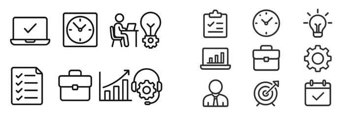 Fototapete - Illustration of productivity and time management concepts with various icons related to work and organization