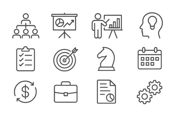 Fototapete - Business planning and strategy icons illustrating teamwork and productivity in modern workplaces