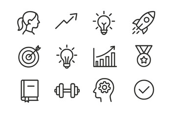 Aufkleber - Icons representing personal growth, achievement, and motivation for wellness and success in various aspects of life