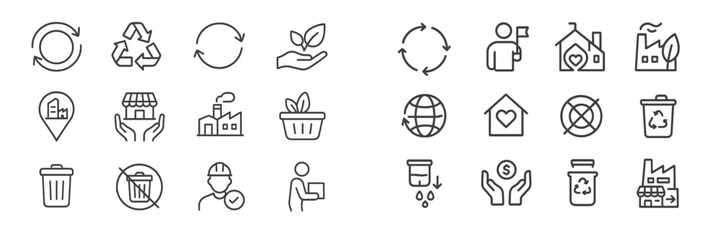 Poster - collection of recycling and eco-friendly icons illustrating sustainability concepts and environmenta