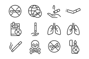 Poster - Symbols representing the dangers of smoking and tobacco use in various forms, including cigarettes and e-cigarettes