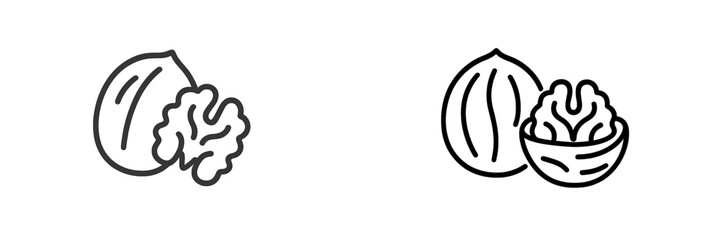 Aufkleber - Illustration of walnut halves and whole nuts on a minimalist background showing details of texture and shape