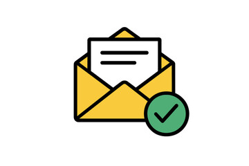 Poster - Yellow envelope with a check mark indicating successful message delivery in a digital context