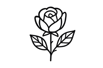 Aufkleber - Elegant rose flower illustration with detailed leaves and petals in black line art style