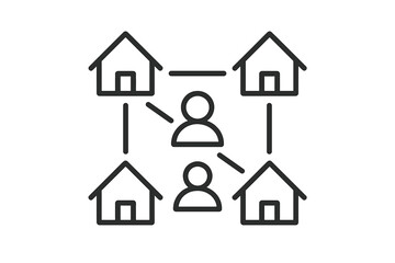 Aufkleber - Network connection between multiple houses illustrated with person icons in a simple graphic layout