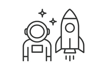Poster - Astronaut stands beside a rocket, symbolizing space exploration and innovation in a future landscape