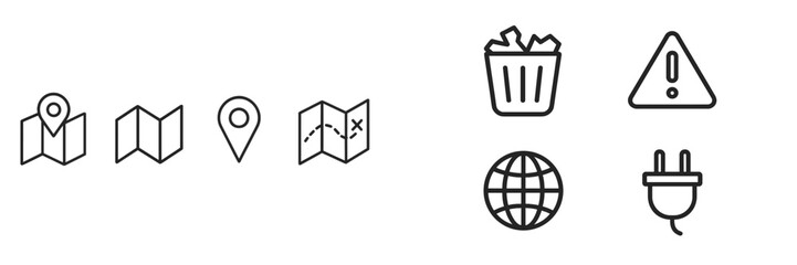 Poster - Unique collection of icons representing navigation, waste management, caution, and energy concepts in minimalist style