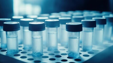Poster - A collection of vials containing liquids used for medical testing or research