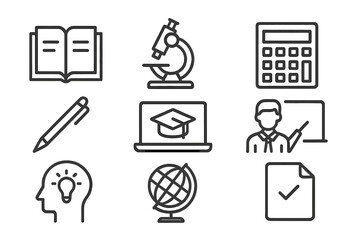 Aufkleber - Educational tools and symbols representing learning and study activities in various subjects and fields